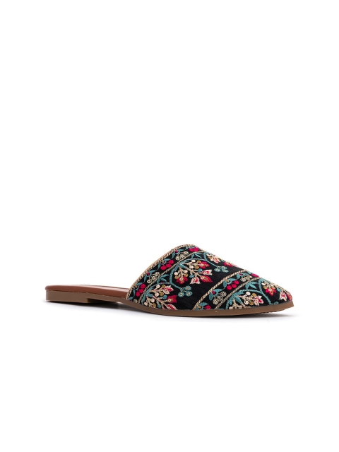 Khadims Women Navy Blue & Gold-Toned Embroidered Ethnic Mules