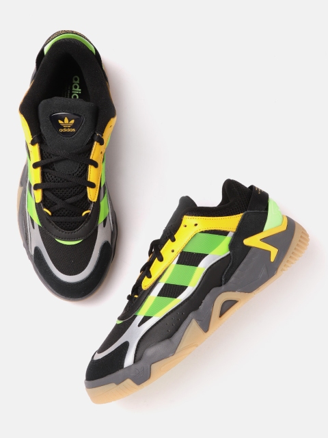 ADIDAS Originals Men Black & Green Striped Niteball II Leather Sneakers Excluding Trims
ADIDAS Originals Men Black & Green Striped Niteball II Leather Sneakers Excluding Trims