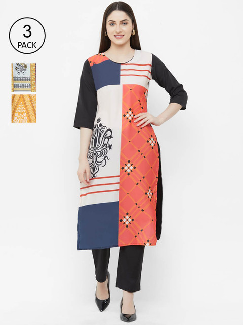 Ethnic basket Women Pack Of 3 Kurtas, Yellow 
Ethnic basket Women Pack Of 3 Kurtas, Yellow