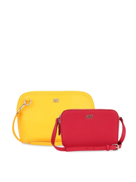 echt Pack of 2 Leather Shopper Sling Bags with Applique, Red
