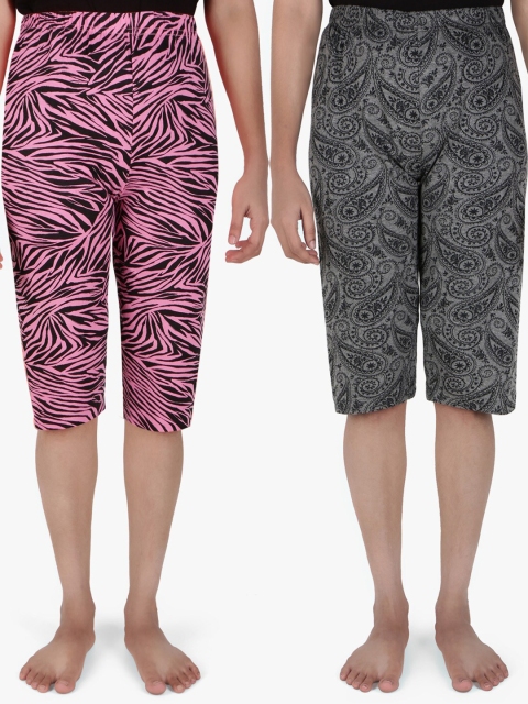 SAVAGE Girls Pack Of 2 Pink & Black Printed Capris