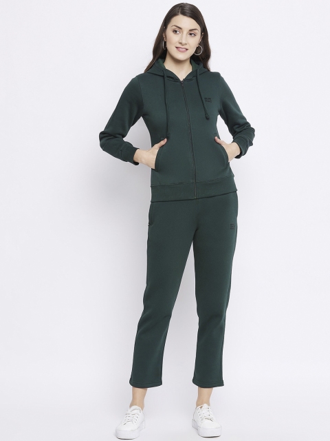 Okane Women Green Solid Cotton Track Suit