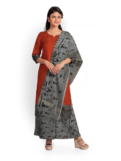 Pothys Rust & Grey Pure Cotton Unstitched Dress Material