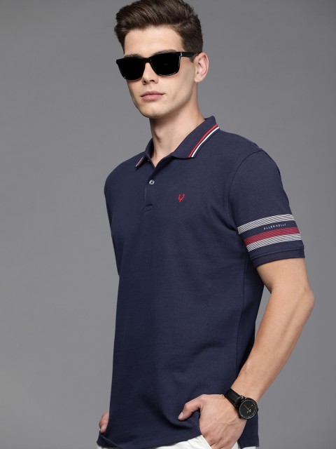 Allen Solly Sport Men Navy Blue Polo Collar T-shirt with Striped Detail