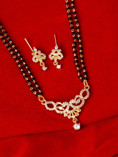 Studio Voylla Gold-Plated & Black American Diamond CZ Beaded Mangalsutra with Earrings
Studio Voylla Gold-Plated & Black American Diamond CZ Beaded Mangalsutra with Earrings