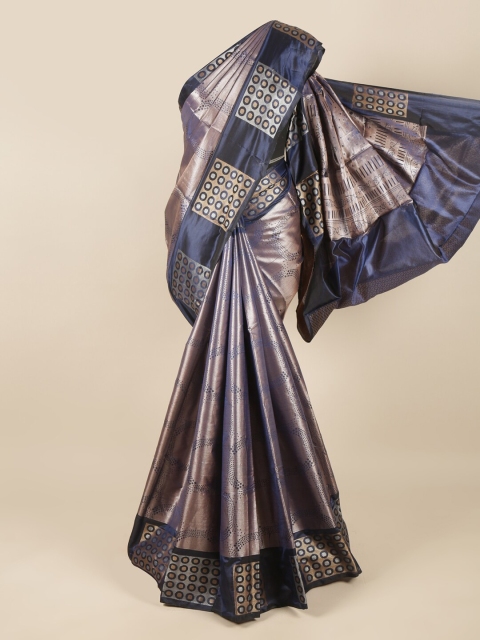 Pothys Blue & Silver-Toned Woven Design Saree