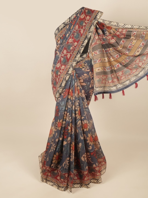 Pothys Blue & Red Kalamkari Printed Saree