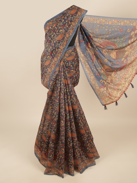 Pothys Blue & Orange Kalamkari Saree