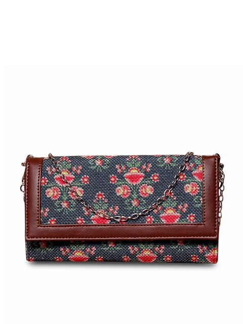 ZOUK Navy Blue & Brown Printed Purse Clutch