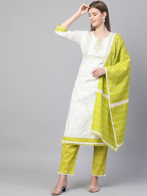 FASHOR Women White Floral Embroidered Pure Cotton Kurta with Trousers & With Dupatta
FASHOR Women White Floral Embroidered Pure Cotton Kurta with Trousers & With Dupatta