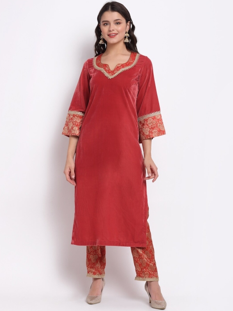 anokherang Women Coral Floral Yoke Design Panelled Gotta Patti Velvet Kurta with Trousers
anokherang Women Coral Floral Yoke Design Panelled Gotta Patti Velvet Kurta with Trousers