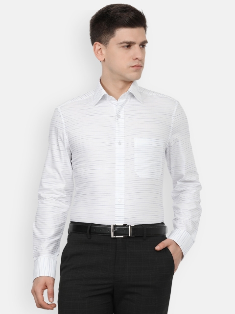 Louis Philippe Men White Horizontal Striped Pure Cotton Formal Shirt