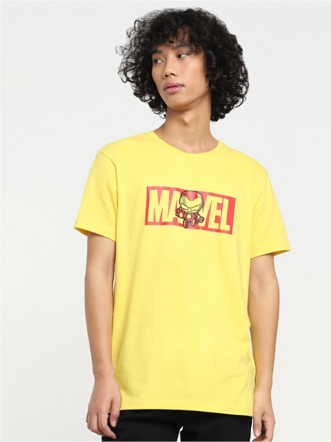 Bewakoof Men Yellow & Red Marvel Printed Cotton T-shirt
