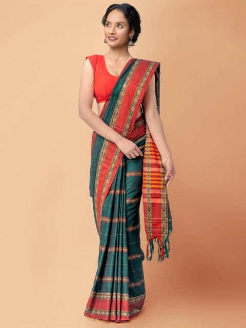 Unnati Silks Green & Red Woven Design Pure Cotton Handloom Sustainable Narayan Peth Saree
Unnati Silks Green & Red Woven Design Pure Cotton Handloom Sustainable Narayan Peth Saree