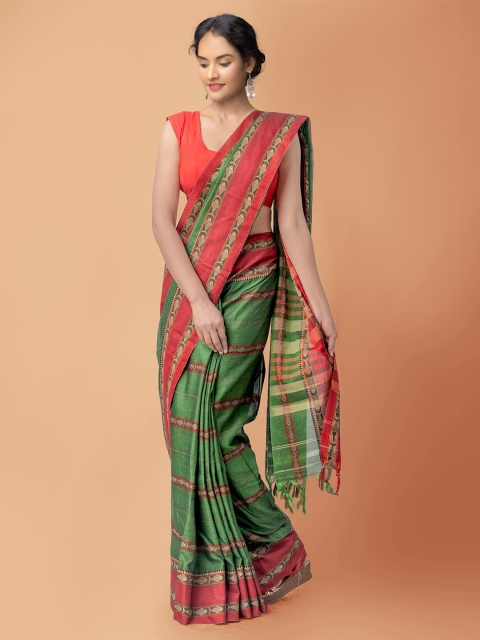 Unnati Silks Green & Red Striped Zari Pure Cotton Handloom Sustainable Narayan Peth Saree
Unnati Silks Green & Red Striped Zari Pure Cotton Handloom Sustainable Narayan Peth Saree