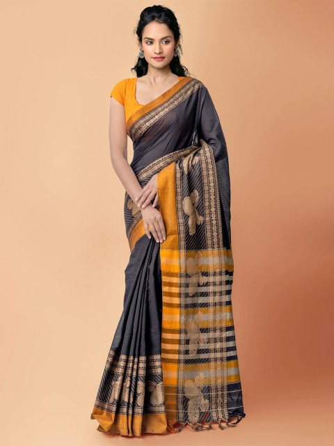 Unnati Silks Black & Mustard Woven Design Cotton Handloom Sustainable Narayan Peth Saree
Unnati Silks Black & Mustard Woven Design Cotton Handloom Sustainable Narayan Peth Saree