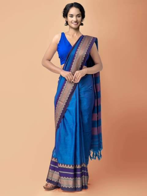Unnati Silks Blue & Pink Pure Cotton Narayan Peth Saree