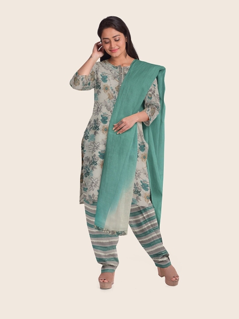 Pothys Women Cream Unstitched Dress Material
