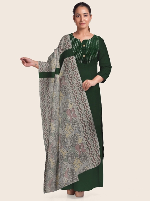 Pothys Green & Grey Embellished Unstitched Dress Material