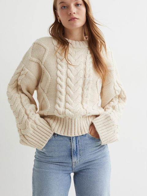 H&M Women White Cable-Knit Jumper