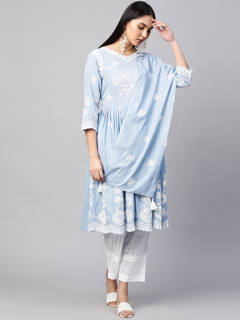 FASHOR Women Blue Floral Embroidered Pleated Thread Work Pure Cotton Kurta with Trousers & With Dupatta
FASHOR Women Blue Floral Embroidered Pleated Thread Work Pure Cotton Kurta with Trousers & With Dupatta
