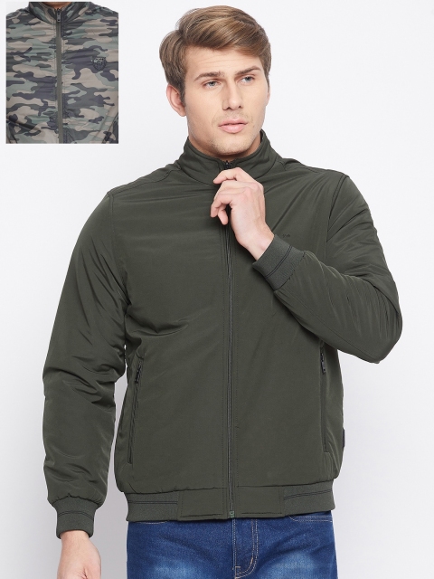 Okane Men Olive Green Reversible Bomber Jacket