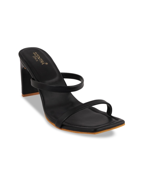 SCENTRA Black Solid Casual Block Sandals