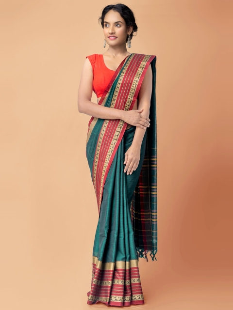 Unnati Silks Green & Red Handloom Sustainable Woven Design Pure Cotton Narayan Peth Saree
Unnati Silks Green & Red Handloom Sustainable Woven Design Pure Cotton Narayan Peth Saree