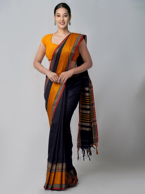 Unnati Silks Black & Mustard Woven Design Cotton Handloom Sustainable Narayan Peth Saree
Unnati Silks Black & Mustard Woven Design Cotton Handloom Sustainable Narayan Peth Saree
