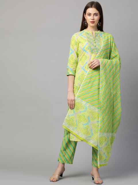 FASHOR Women Green & Blue Bandhani Printed Pure Cotton Kurta With Trousers & Dupatta
FASHOR Women Green & Blue Bandhani Printed Pure Cotton Kurta With Trousers & Dupatta