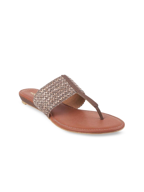Mochi Woman Beige Ethnic T-Strap Flats