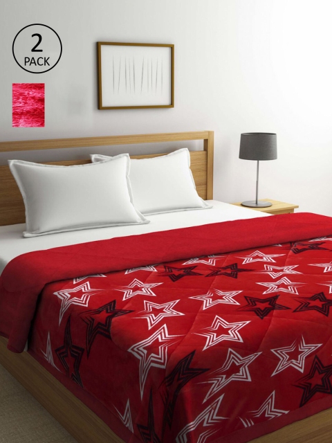 KLOTTHE Set Of 2 Printed Heavy Winter 800 GSM Double Bed Quilt, Red