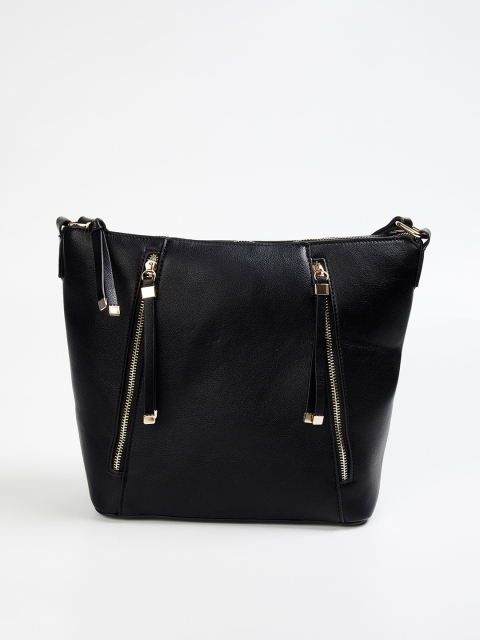 CODE by Lifestyle Black Oversized Structured Sling Bag with Tasselled