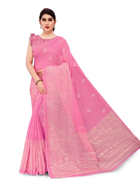 KALINI Pink & Gold-Toned Printed Kota Saree