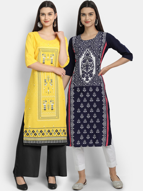 1 Stop Fashion Women Pack of 2 Ethnic Motifs Print Round Neck Straight Kurtas, Yellow
1 Stop Fashion Women Pack of 2 Ethnic Motifs Print Round Neck Straight Kurtas, Yellow