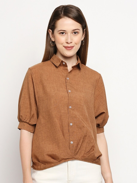 LYKKEIN Brown Shirt Style Top