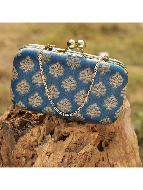 TRINK Blue & Gold-Toned Textured Box Clutch