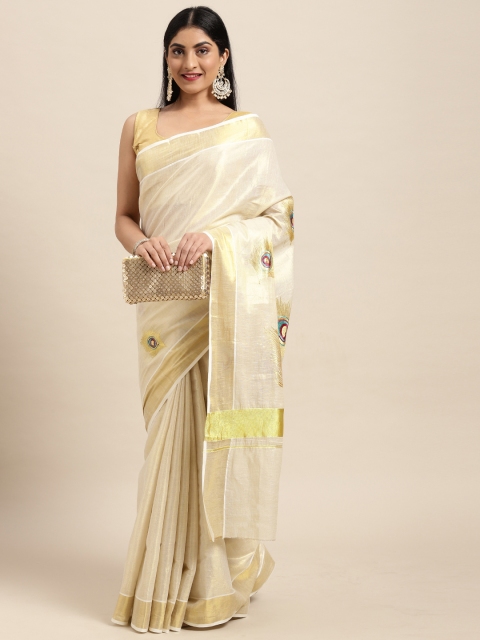 Thara Sarees Off White & Golden Handloom Zari Embroidered Pure Cotton Kasavu Saree
Thara Sarees Off White & Golden Handloom Zari Embroidered Pure Cotton Kasavu Saree