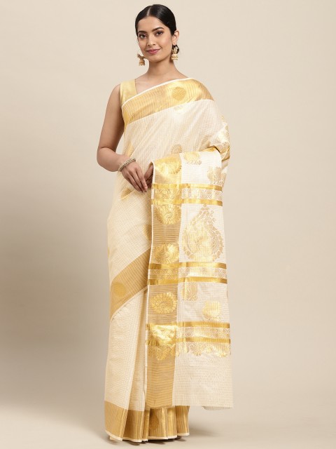 Thara Sarees Women Off White & Golden Ethnic Motifs Zari Pure Cotton Kasavu Saree
Thara Sarees Women Off White & Golden Ethnic Motifs Zari Pure Cotton Kasavu Saree