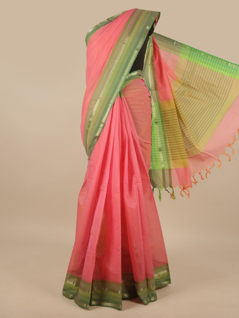 Pothys Pink & Green Zari Pure Cotton Saree