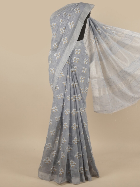 Pothys Blue & White Floral Pure Cotton Saree
