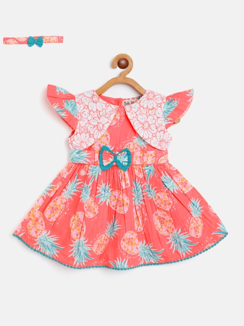 Bella Moda Peach-Coloured & Blue Pure Cotton Tropical Print A-Line Dress with Hairband
Bella Moda Peach-Coloured & Blue Pure Cotton Tropical Print A-Line Dress with Hairband