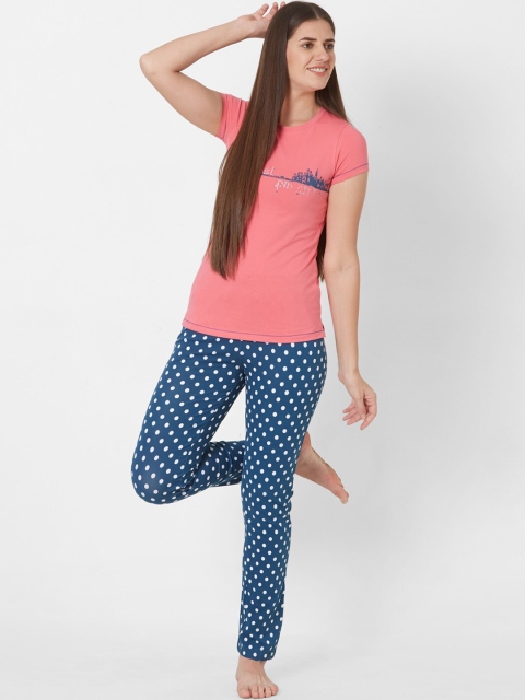 Sweet Dreams Women Pink & Blue Printed Night suit