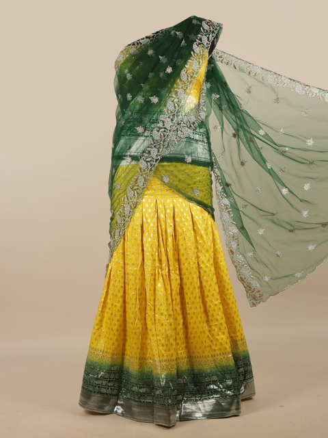 Pothys Green & Yellow Embroidered Unstitched Art Silk Skirt & Blouse With Net Dhavani
Pothys Green & Yellow Embroidered Unstitched Art Silk Skirt & Blouse With Net Dhavani