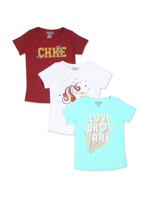 Cherokee Girls Pack of 3 Assorted Pure Cotton Printed T-shirts
