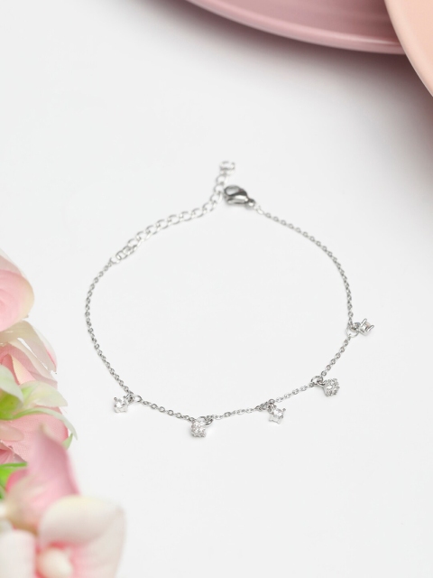 PRITA Women Silver-Toned Brass American Diamond Handcrafted Silver-Plated Link Bracelet
PRITA Women Silver-Toned Brass American Diamond Handcrafted Silver-Plated Link Bracelet