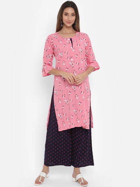 V2 Value & Variety Women Pink & Navy Blue Floral Printed High Slit Kurta with Palazzos
V2 Value & Variety Women Pink & Navy Blue Floral Printed High Slit Kurta with Palazzos