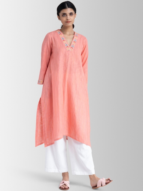 Marigold by FableStreet Women Peach-Coloured Embroidered Pure Cotton Kurta with Palazzos
Marigold by FableStreet Women Peach-Coloured Embroidered Pure Cotton Kurta with Palazzos