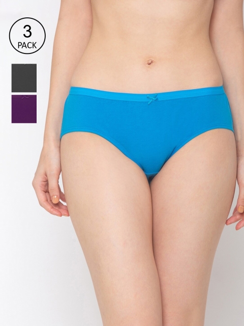 Candyskin Women Pack Of 3 Blue & Purple Solid Cotton Hipster Briefs