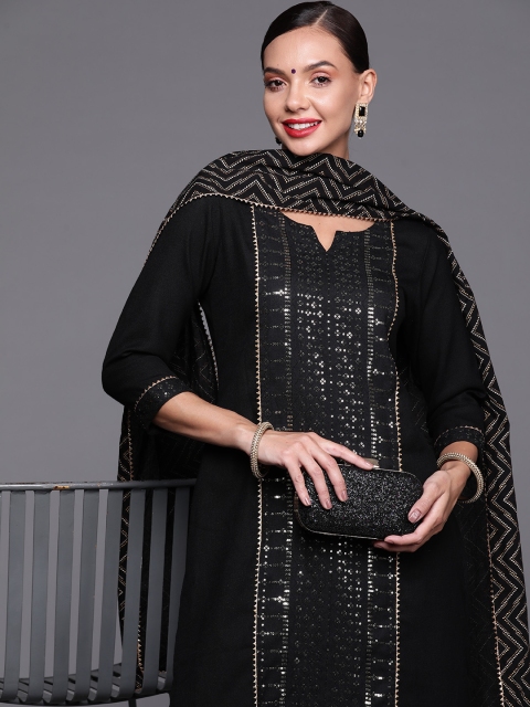 Indo Era Women Black & Beige Ethnic Motifs Embroidered Kurta with Trousers & With Dupatta
Indo Era Women Black & Beige Ethnic Motifs Embroidered Kurta with Trousers & With Dupatta